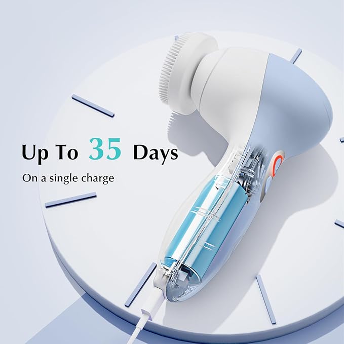 COSLUS Powered Facial Cleansing Brush: Rechargeable Electric Face Cleanser for Sensitive & Acne-Prone Skin, 3 Brush Heads, 3 Speeds, 2-Direction Rotation, for Men Women IPX7, Deep Cleaning Blue