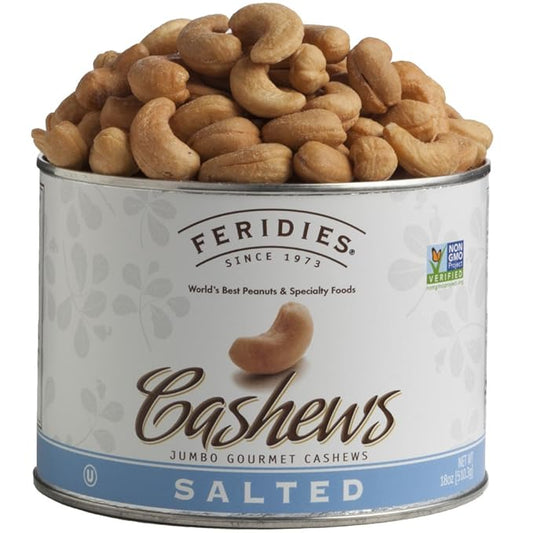 FERIDIES Jumbo Gourmet Whole Cashews Lightly Salted in Vacuum Sealed Nut Tin Gmo Free Kosher 18oz (Pack of 1) Cashews