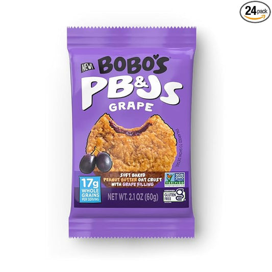 Bobo's Peanut Butter & Grape Jelly Oat Snacks, 24 Count, Healthy Everyday Snack, a Satisfying Treat that Provides a Quick Energy Boost