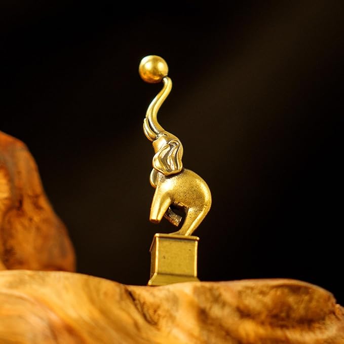 100% Solid Brass Elephant Sculpture - Ball Balancer Desk Toy, Handcrafted Vintage Home Décor, Playful Elephant Balancing Act Figurine, Unique Office & Bookshelf Collectible Art for Animal Lovers