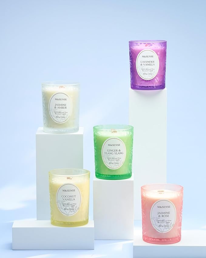 M&SENSE Sage Citrus Scented Candle, Wooden Wick Candle, 100 Hours Slow Burning Natural No Toxin Soy Wax 18oz, Stress Relief Relaxing Meditation Home Fragrance,Housewarming Gifts for Men Women