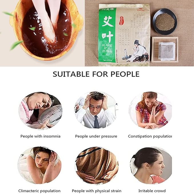 100Bags Mugwort Herb Foot Soak , Lymphatic Drainage Chinese Herbal Organic Wormwood Leg Foot Bath Bag, Chinese Herbal Foot Bath Spa Powder Kits Foot Reflexology Rela