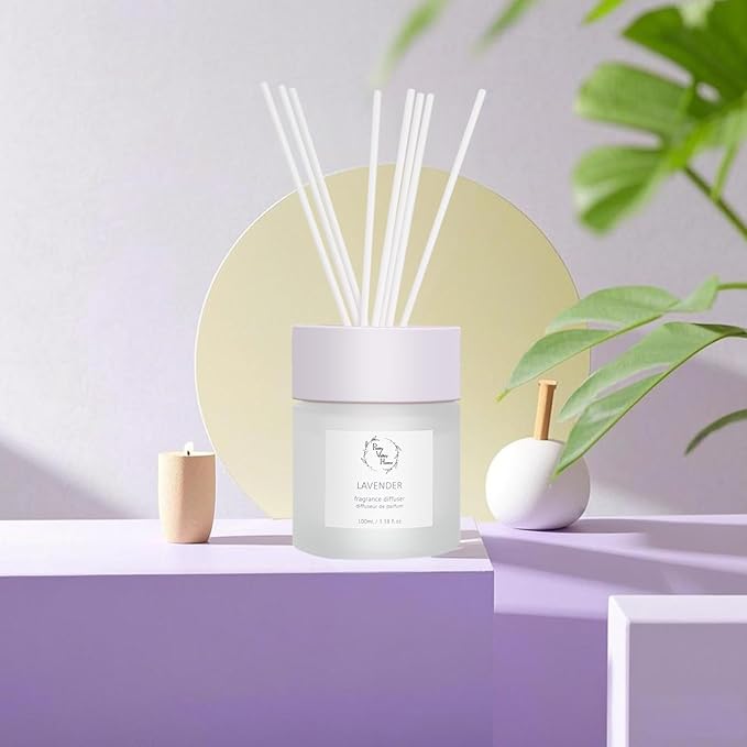 Reed Diffuser Set, Pretty Valley Home Diffuser 100Ml / 3.38fl OZ Gift Box - Includes Reed Diffuser Sticks, Fragrance Oil, and Glass Bottle for Bathroom Office Living Room Decor (Lavender)