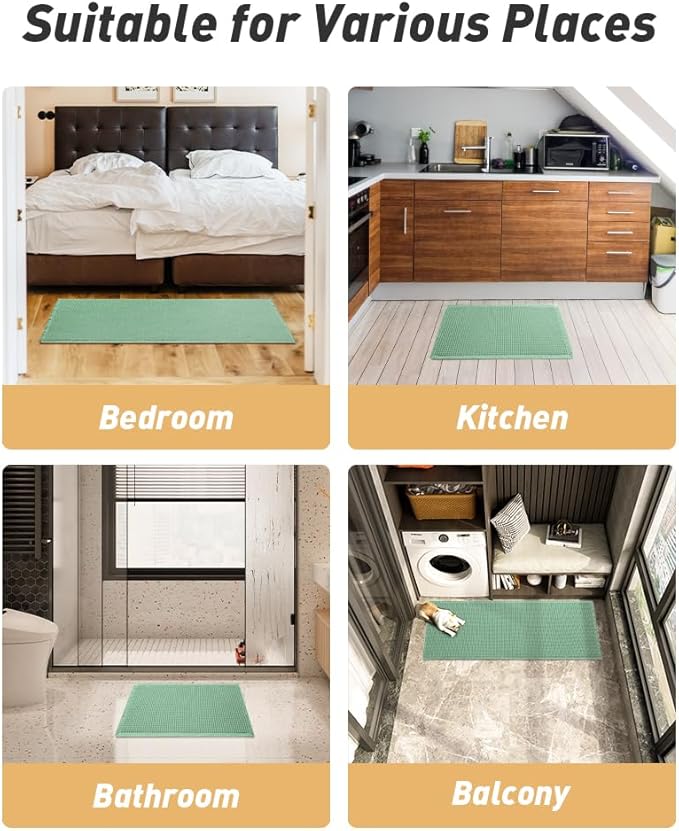 AMOAMI Upgraded Waffle Bath Mat, Super Absorbent Non Slip Bath Mats for Bathroom Floor, Machine Washable Bathroom Rugs with Tassels, Rubber Backed Bathroom Mats, Ultra Soft, 17" x 24", Sage