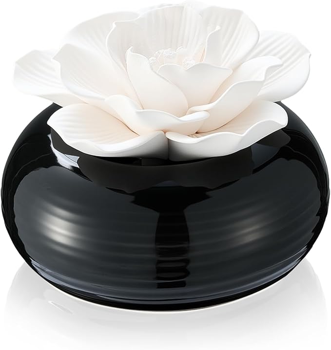 Honeydak 1 Pcs Flower Passive Essential Oil Diffuser Stone White Ceramic Porcelain Floral Diffuser with Container Non Electric Handmade Decorative Tabletops Home Decoration Christmas (Hibiscus)