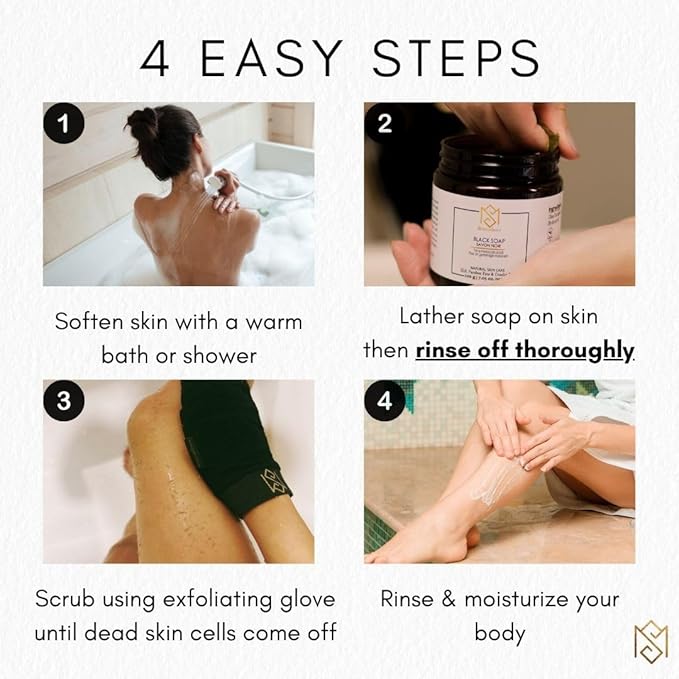 Exfoliating Glove Kessa Mitt Body Scrubber - Dead Skin Remover Shower Glove for Dead Skin Scrubbing and Deep Pore Cleansing - by MoroccanSource (2 Pack Black)