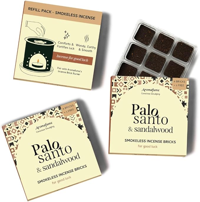 Palo Santo & Sandalwood Smokeless Incense Bricks Refill | 3 x 9 Bricks | Aromatherapy | Smudging | Made with Essential Oils | Natural Air fresheners for Home | Spiritual Meditation Accessories