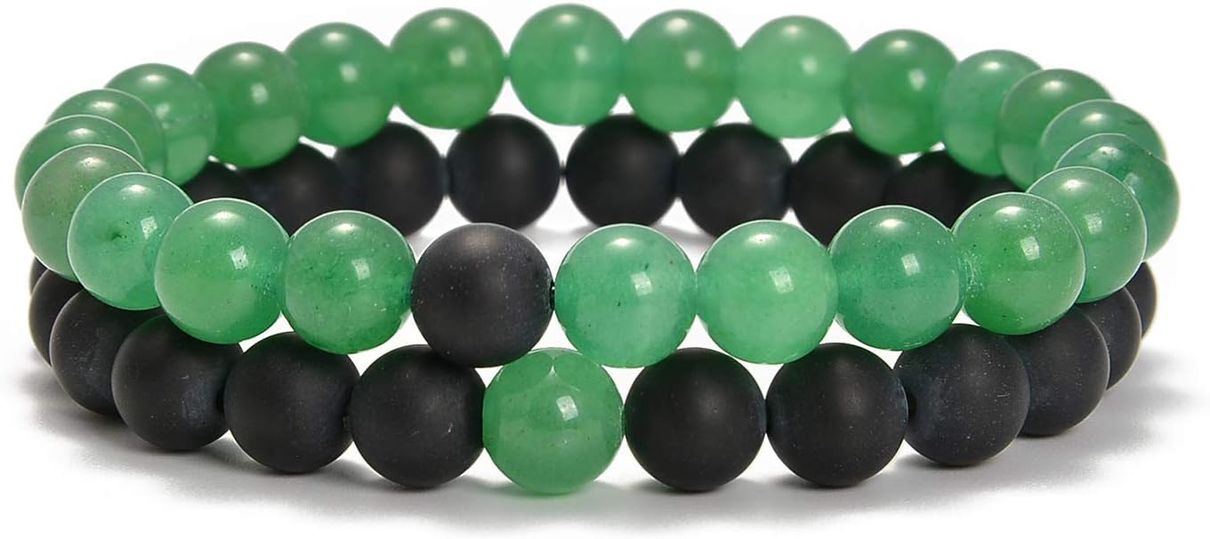 AD Beads 2Pcs His & Hers Distance Beads Bracelets Elastic Natural Stone Yoga Bracelet