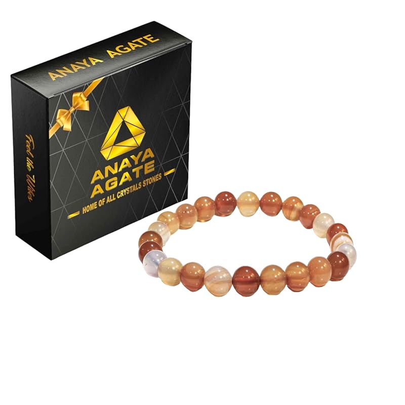 Carnelian Bracelet, Natural Healing Crystal Bracelet for Women and Men, 8mm Round Beaded Bracelet for Spiritual Healing, Protection, Positive Energy, Elastic Adjustable Size Gemstone Bead Bracelet