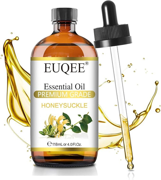 EUQEE Honeysuckle Essential Oil 118ml Pure Honeysuckle Oil Premium Essential Oil - with Glass Dropper Great for Diffuser, DIY Soap, Candle Making - 4Fl. OZ