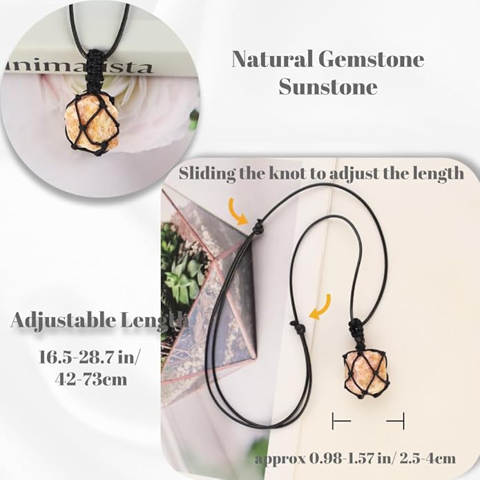 Handmade Natural Gemstone Crystal Pendant Necklace Stone Holder Necklace Cord Net Necklace with Adjustable Length for Women Men