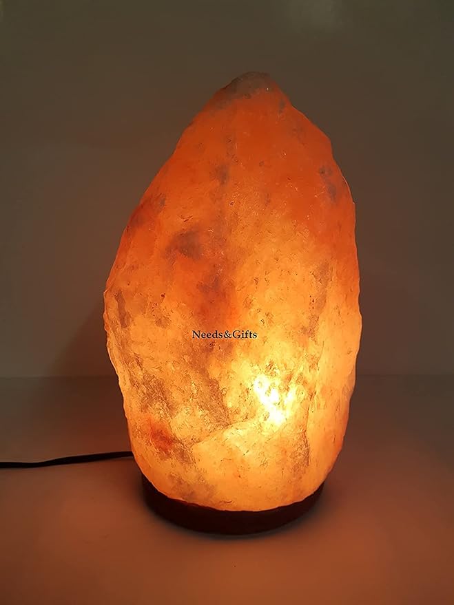 Himalayan Salt Lamp with Dimmer Switch - Natural Crystal Rock Night Light for Home Decor - Hand Carved Salt Lamp with Wooden Base - Soothing Amber Glow Night Light & Gifts