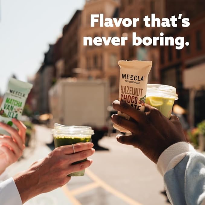 Mezcla Puff Crispy Protein Bars, Gluten Free & Vegan Protein Bars, 10g Protein, Alt for Crispy Rice Treat, Granola Bars & Breakfast Bars, Healthy Snacks for Adults, Hazelnut Chocolate, 12 Pack