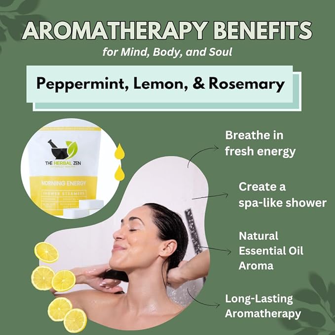 Morning Energy Shower Steamers Aromatherapy for Energy - USA Made - Peppermint & Lemon Shower Bomb Tablets – Christmas Gift - Adult Stocking Stuffer – Soothing Natural Essential Oils (10 Pack)