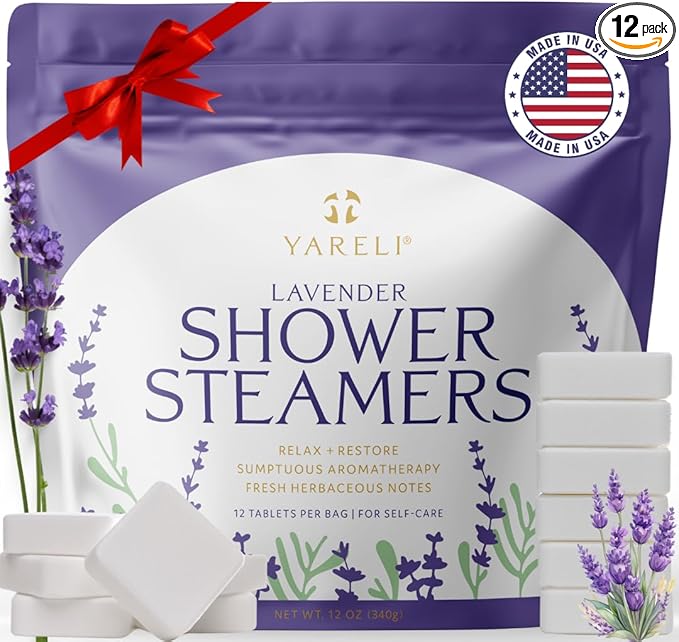 Yareli Shower Steamers Aromatherapy, 12 Pack, for Women and Men - Sinus Relief and Self Care Birthday and Relaxation Spa Gift - Lavender