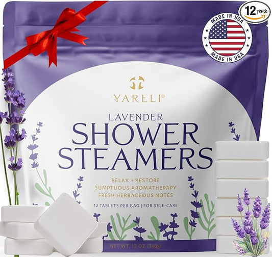 Yareli Shower Steamers Aromatherapy, 12 Pack, for Women and Men - Sinus Relief and Self Care Birthday and Relaxation Spa Gift - Lavender