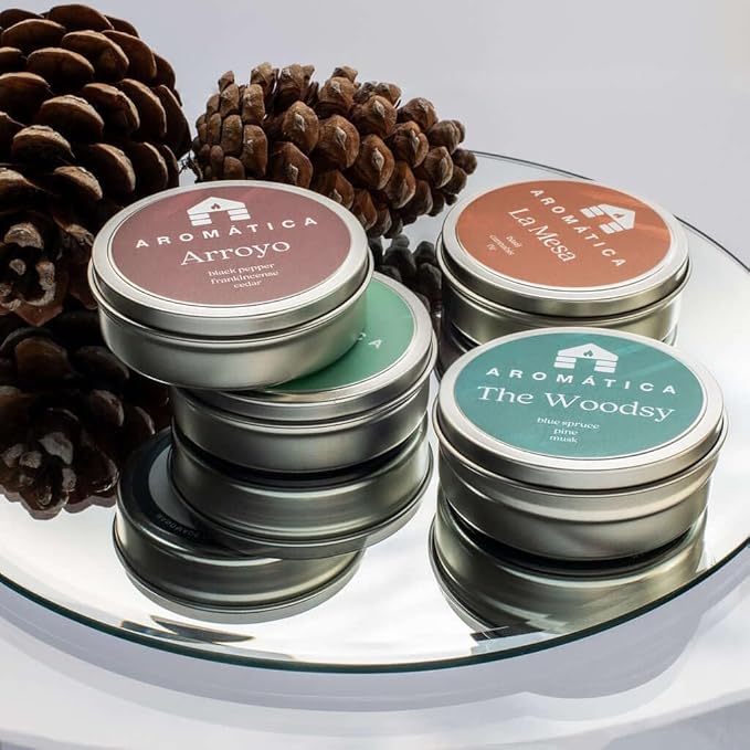 Bluecorn Aromática Scented Candle Sample Tin Set – 7 Clean, Luxurious Fragrances - Coconut Wax - Clean Fragrance & Essential Oils - 6hr Burn Time - Handmade in Colorado Since 1991