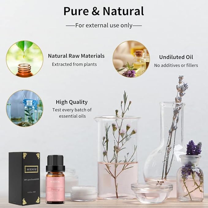BURIBURI Peony Essential Oil Mother's Day Gifts Set for Women, 100% Pure, Undiluted, Natural Aromatherapy Peony Oils Essential 10ml for Diffuser, Soap Making Candle Making, Massage