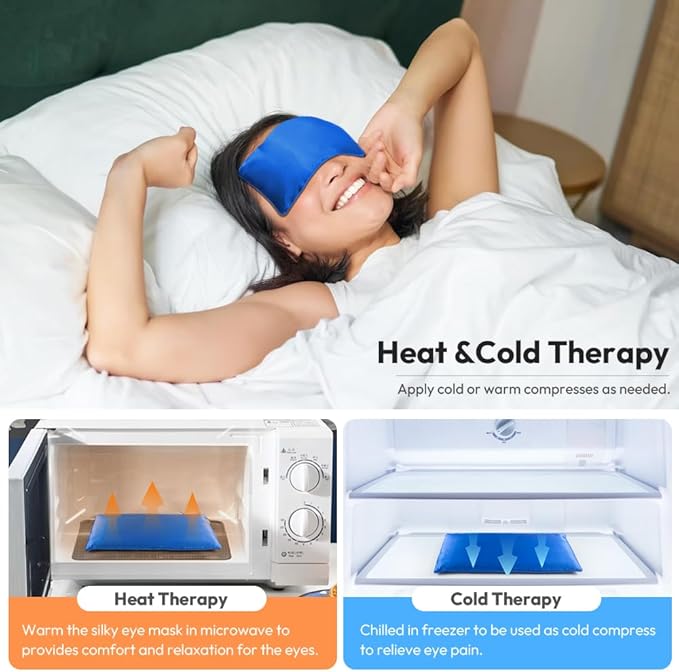 Eye Pillow for Yoga, Relaxation, Sleeping, Microwavable Weighted Eye Mask Heated for Meditation, Dry Eyes, Moist Heat Hot & Cold Eye Compress with Aromatherapy, No Scent (Blue)