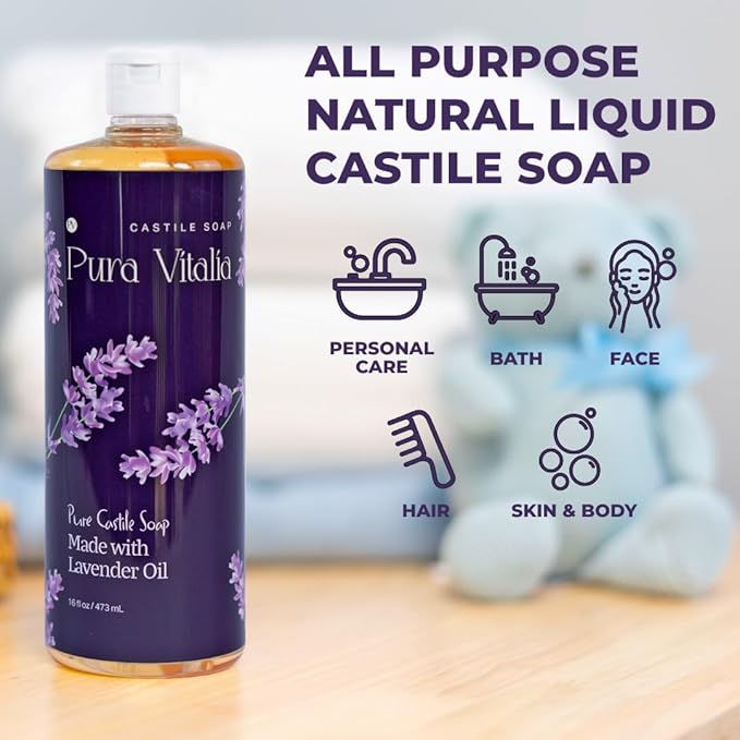 Lavender Organic Castile Soap | Body Wash & Cleanser for Face & Hands | Biodegradable, Eco-Friendly, Palm Oil Free, Vegan & Gentle | Made with 6 Natural Ingredients - 32 oz
