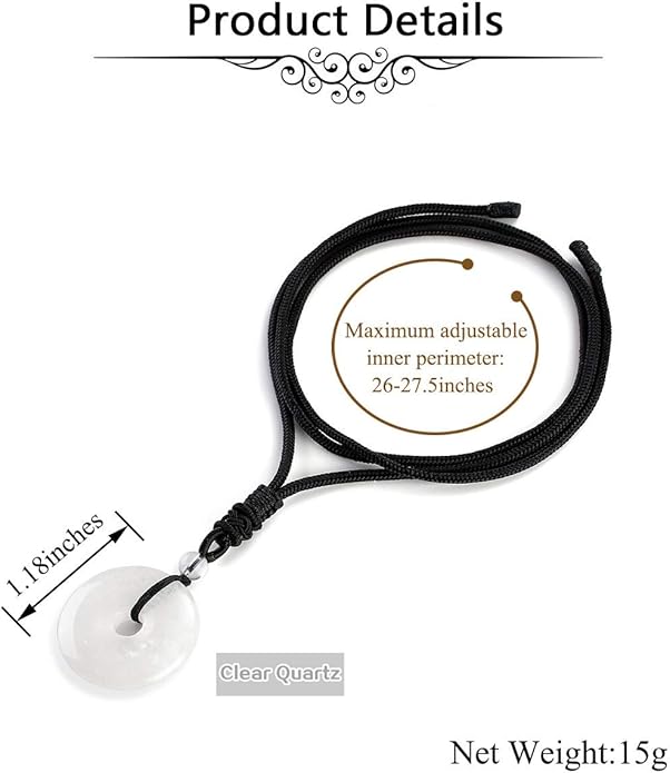 Jovivi 30mm Circle Donut Healing Crystals Necklace Natural Semi-Precious Chakra Gemstone Stone Amulet Lucky Coin Donuts Charm Protection Quartz Reiki Pendant Necklace for Men Women Adjustable Rope