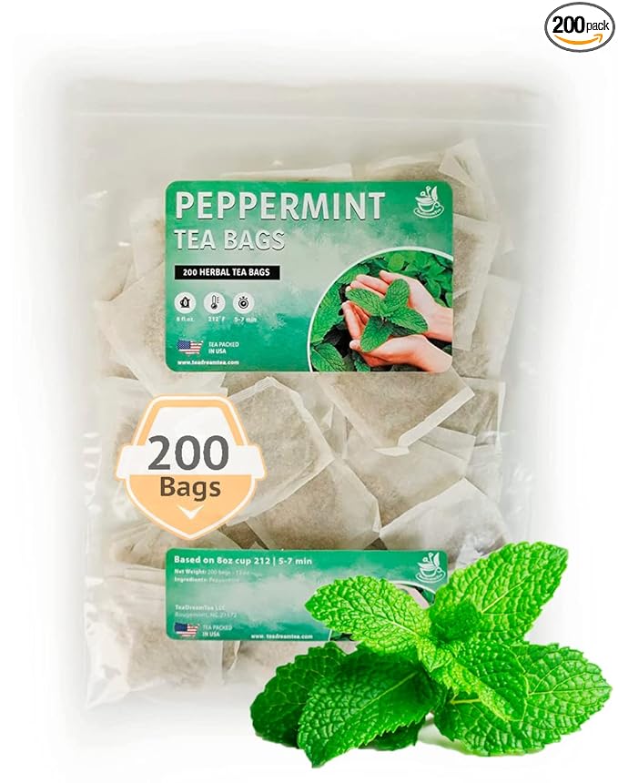 TeaDreamTea Peppermint Tea Bags - Alleviates Digestive Discomfort | Herbal, Aromatic & Caffeine Free | Healthy Mint Tea (200 Bags)