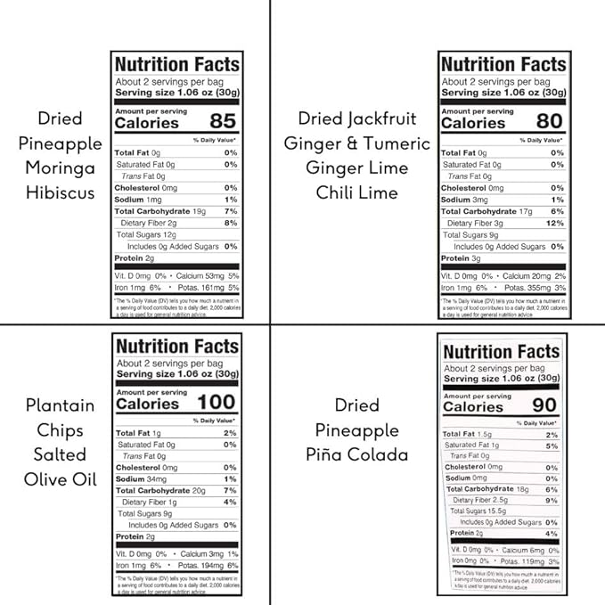 Amäzi Foods | Variety Dried Fruit Snack Pack | Dried Pineapple, Jackfruit, Plantain Chips | All Natural Snacks | No Sugar Added Dried Tropical Fruit