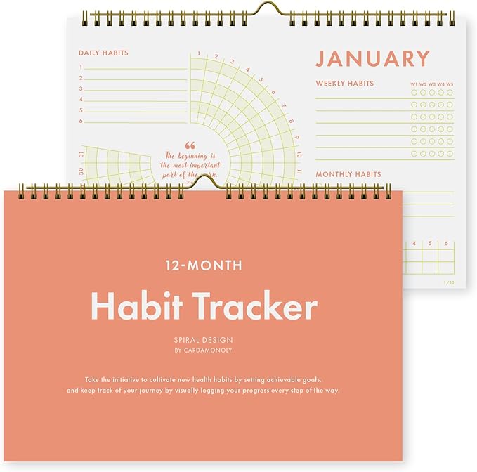 12-Month Habit Tracker Calendar – Minimalist Spiral Wall Planner for Goals & Productivity, Daily/Weekly/Monthly Tracking, Wire-O Hanger, Thick 200 gsm Paper, Neutral Design
