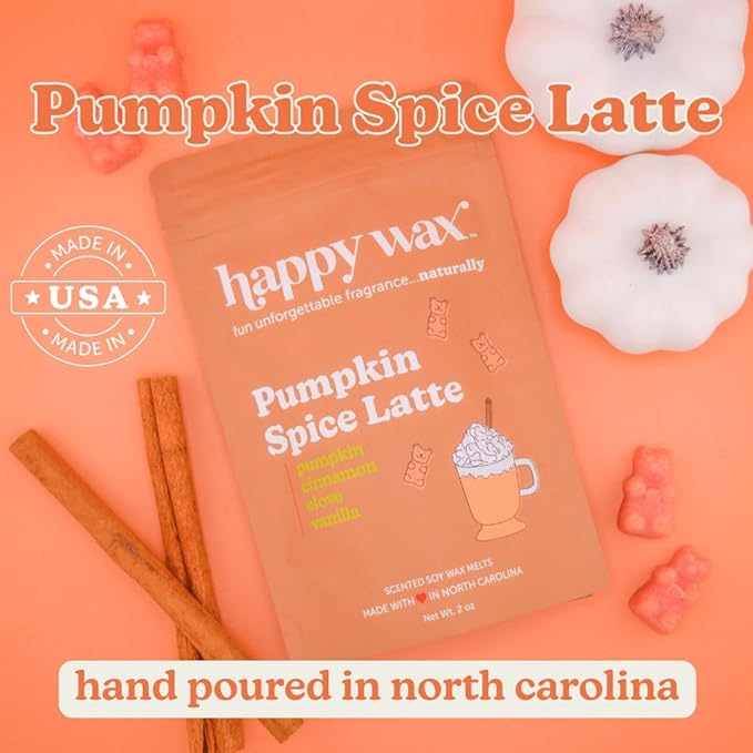 Happy Wax Pumpkin Spice Latte Bear Melts - Natural Fall Scented Soy Wax Infused with Essential Oils for Warmers (8 oz Pouch)