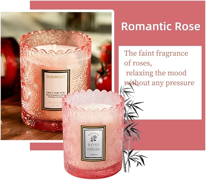 Gifts for Women Candle,Valentine's Day Gift Candles,Mother's Day, Natural Soy Candle,60 Hours Burn, Candles for Home Scented (Rose)