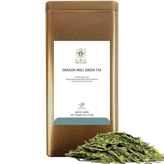 TIAN HU SHAN Special Grade Tea Chinese LongJing/Dragon Well Green Tea Loose Leaf 4oz (113g) Tin