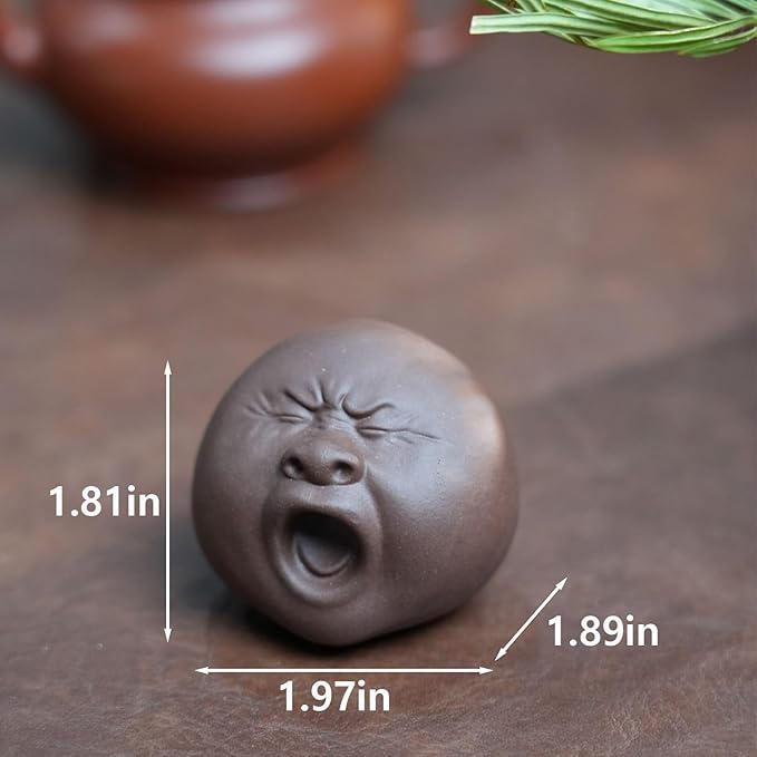 Funny Yawning Face Tea Pet, Zisha Chinese Gongfu Tea Pet, Handmade Purple Clay Teapet, Kungfu Tea Tray Ornament Accessories, Head Figurine Unique Gifts for Tea Lovers