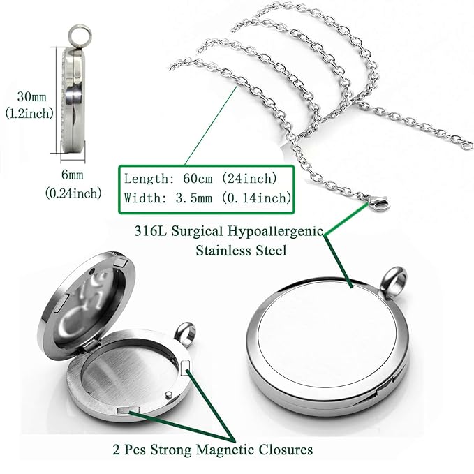Essential Oil Diffuser Necklace,Perfume Stainless Steel Aromatherapy Horse Locket Pendant with 24" Chain & 8 Pads, Birthday Christmas Jewelry Gift for Women Men