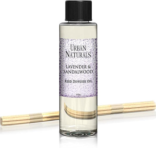 Urban Naturals Lavender & Sandalwood Scented Oil Reed Diffuser Refill | Includes a Free Set of Reed Sticks! 4 oz.