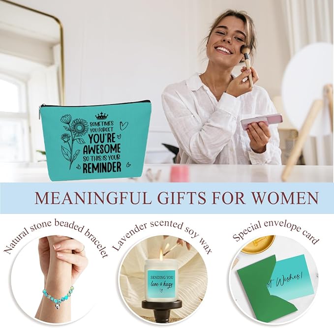 Insparational Self Care Birthday Gifts for Women, Thank You Get Well Soon Thinking of You Gifts for Women, Grandma Friends Sister Christmas Wine Tumbler Makeup Bag Scented Candle Bracelet Basket