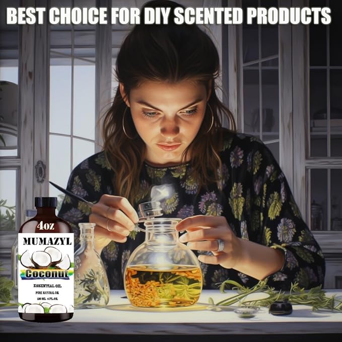 Coconut Essential Oil, Coconut Oil 4 Fl Oz 120ML for Diffuser Humidifier Yoga Cleaning DIY Candle Soap Making Essential Oils