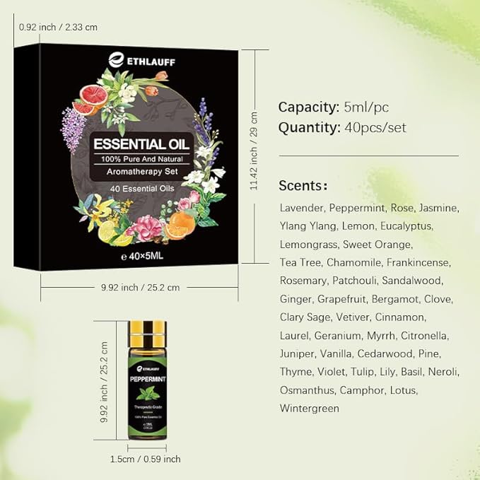 Essential Oils Set 40 Pcs, Essential Oils Perfect for Diffuser, Fragrance Oil Set for Massage, Soap, Candle Bath Bombs Making (5ml)