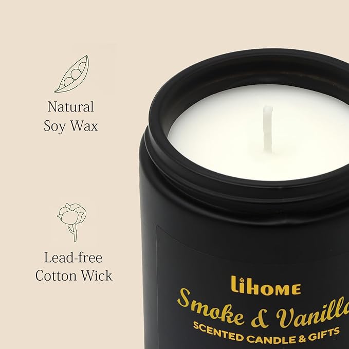 Natural Soy Wax Candles for Home - Room Decor, Gifts - Smoke Vanilla Black Scented Candles