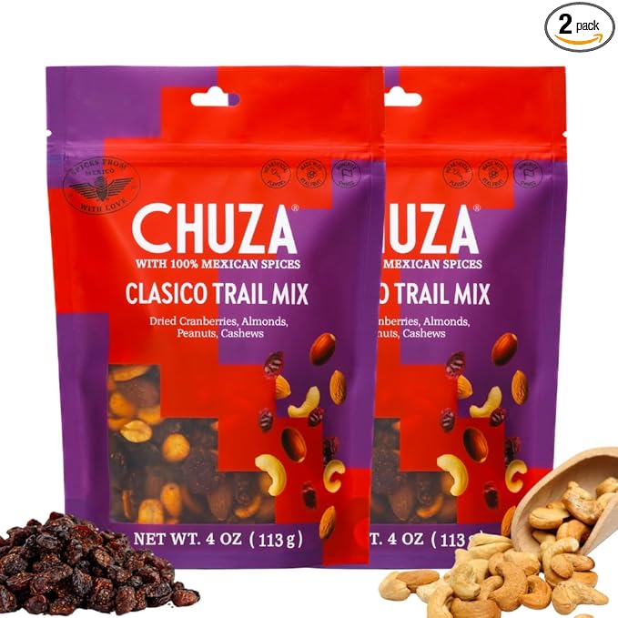 CHUZA Clasico Trail Mix – Semi Spicy Sweet Snack with 100% Mexican Spices – Dried Cranberries, Almonds, Peanuts & Cashews – High Protein, Gluten-Free – 4 oz