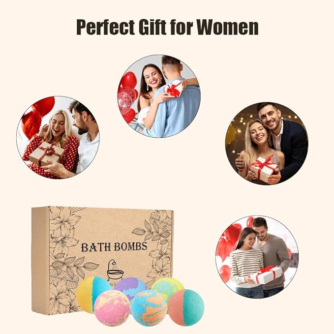 Bath Bombs Gift Set for Women,6 Scents Natural Relaxing Bath Balls for Her to Moisturize Skin,Relaxing Body,Soften Skin,Long-Lasting Fragrance and Rich Foam,Handmade Bubble Bathbombs (Brown)