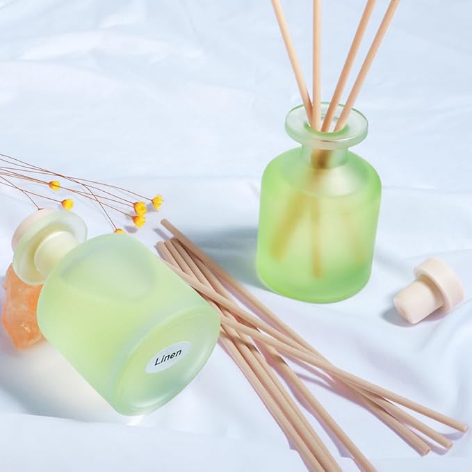 Reed Diffuser - Clean Linen & Jasmine Lily 3.38oz (100ml) 2 Pack Essential Oil Reed Diffuser Set with 8 Sticks, Long Lasting Fragrance for Home, Bathroom, Bedroom, Room, Decor, Gifts