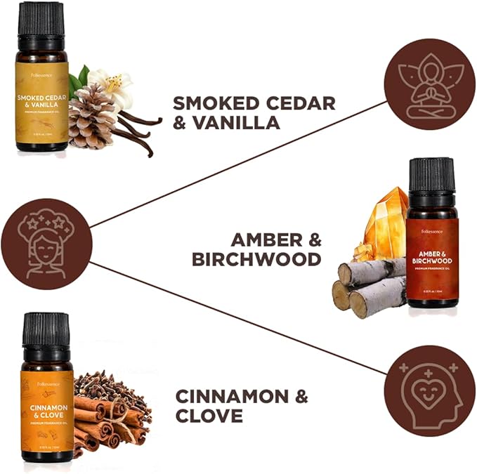 Folkulture Essential Oils for Home | Set of 3 (0.34 fl oz x 3) Fall Essential Oil or Diffuser Oils for Relaxation | Cedar, Cinnamon or Fall Scents | Vanilla Essential Oil for Fall Essentials