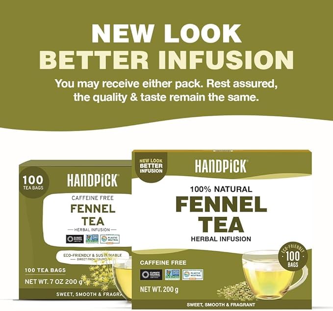 HANDPICK Fennel Seed Tea Bags (100 Count), Authentic Indian Origin with Natural Aroma & Sweetness | Naturally Support Digestion & Immune System | 100% Pure, Non GMO & Caffeine Free