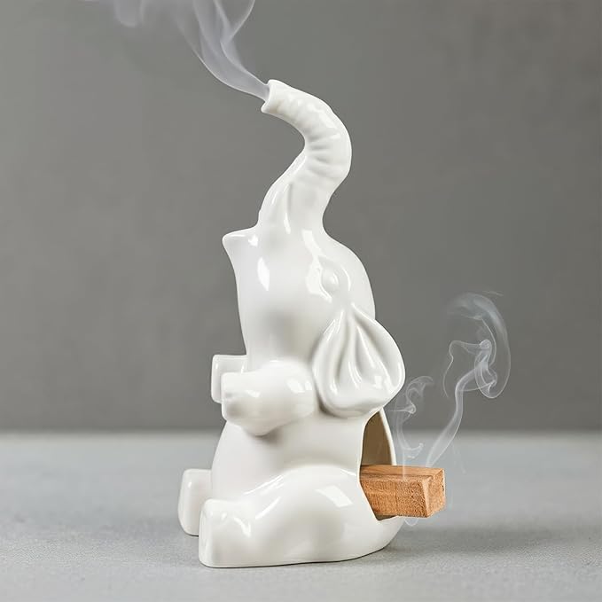 Potiera Small Cute Elephant Incense Holder, Handmade Ceramic Palo Santo and Cone Incense Burner for Meditation Home Decor, Mother's Day Elephant Gifts for Women, Christmas Birthday Gift for Mom Dad