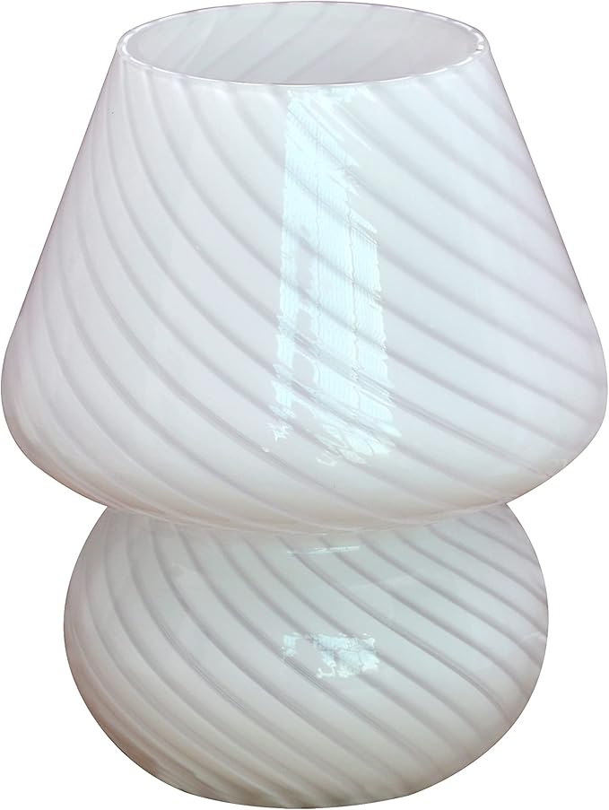 jonong Bedside Lamp Glass Striped Mushroom Table Lamp 110V Creative Gift Night Light (White)