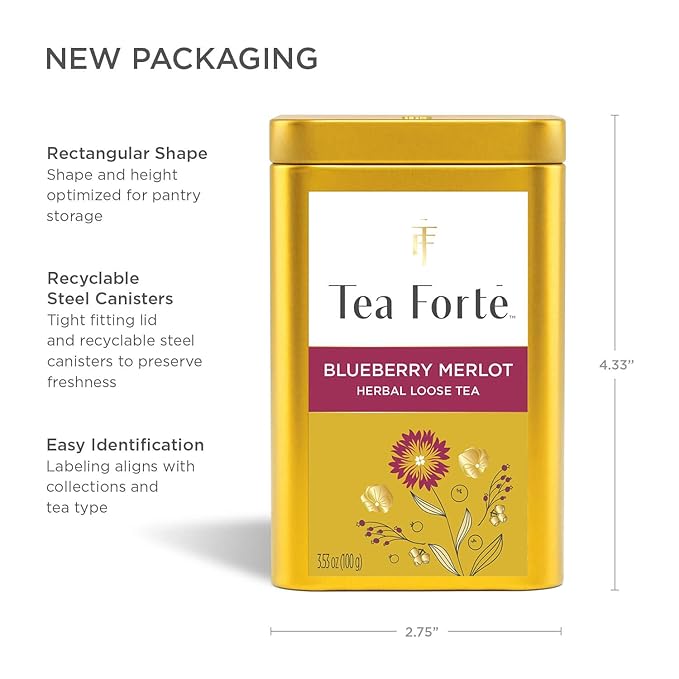 Tea Forte Blueberry Merlot Premium Loose Leaf Caffeine-Free Herbal Tea Blend Canister, Makes 35-50 Cups
