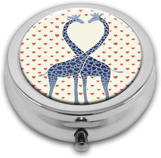 Giraffes Pill Box Purse Pocket Small Round Silver Pill Case Decorative Box Metal Medicine Vitamin Pill Organizer Portable Unique Gift
