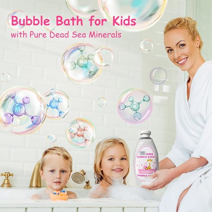 Dead Sea Collection Bubble Bath Kids with Bubble Gum Scent - Cleansing and Moisturizing Liquid Bath Pure Dead Sea Minerals - Pack of 2 Large Bottles (67.6 fl.oz)