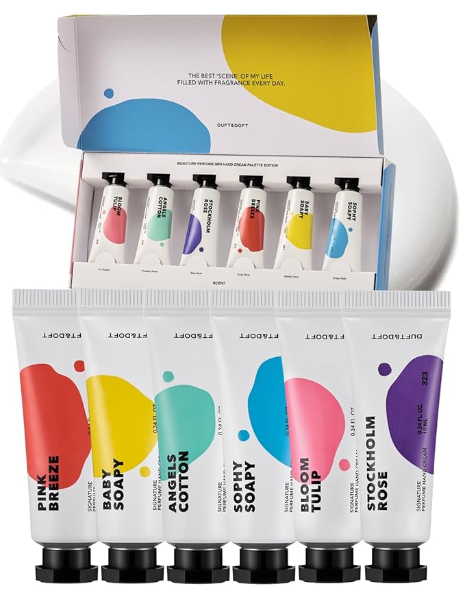 DUFT&DOFT Mini Hand Cream Gift Set Pallete Edition - 6 Fragrances Had Moisturizer Non-Greasy With Shea Butter & Collagen - Nourishing & Hydrating Scented Cream - Pack Of 6 (0.3 Fl Oz)