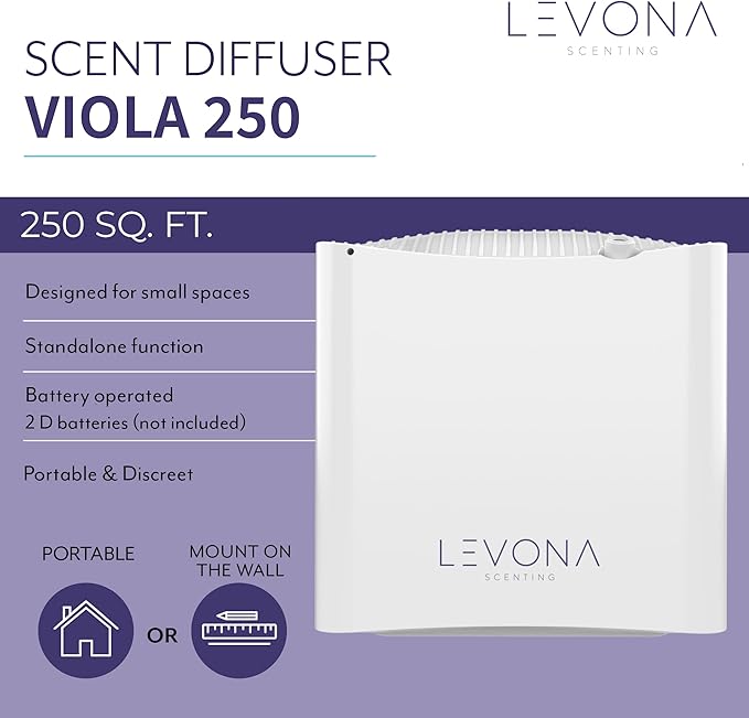 Levona Scent Waterless Diffuser - Essential Oil Aroma & Fragrance Smart Plug-in, Portable Machine for Home, Office & Small Rooms, with Cleaning Cloth, Covers 250 sqft - Viola 250 (Scent Not Included)